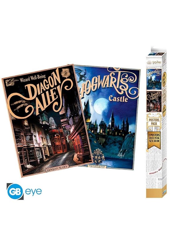 ABYstyle - HARRY POTTER Set 2 Chibi Posters Retro Hogwarts & Diagon Alley - Plakat
