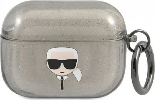 Karl Lagerfeld Glitter Karl's Head Case for AirPods Pro - Black