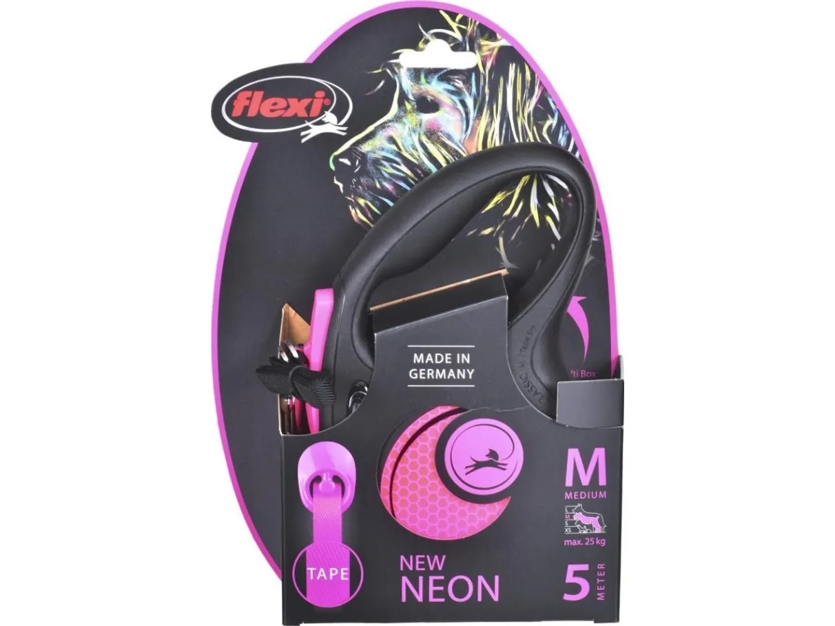 Flexi New NEON M leash 5 m 25 kg black / neon pink