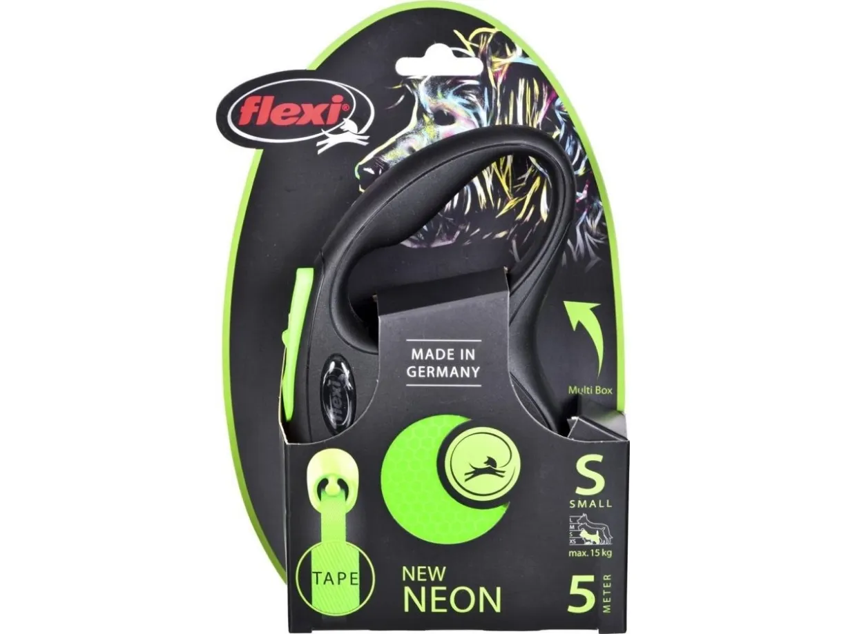Flexi New Neon Tape Leash Green 15kg 5M