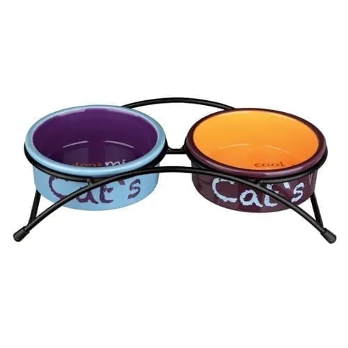 Trixie Bowl set ceramic/metal 2 × 0.3 l/ø 12 cm/26 × 7 × 13 cm light grey/antique pink/light blue
