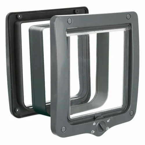 Trixie 4-Way cat flap XXL with tunnel 24 × 28 cm grey