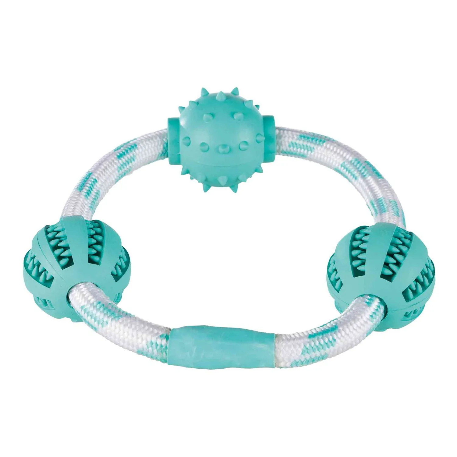 Trixie Denta Fun Rope ring with balls mint flav. Rubber  ø 20 cm/ø 5 cm