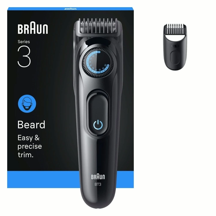 Braun BeardTrimmer 3 BT3500, AC / batteri, Sort
