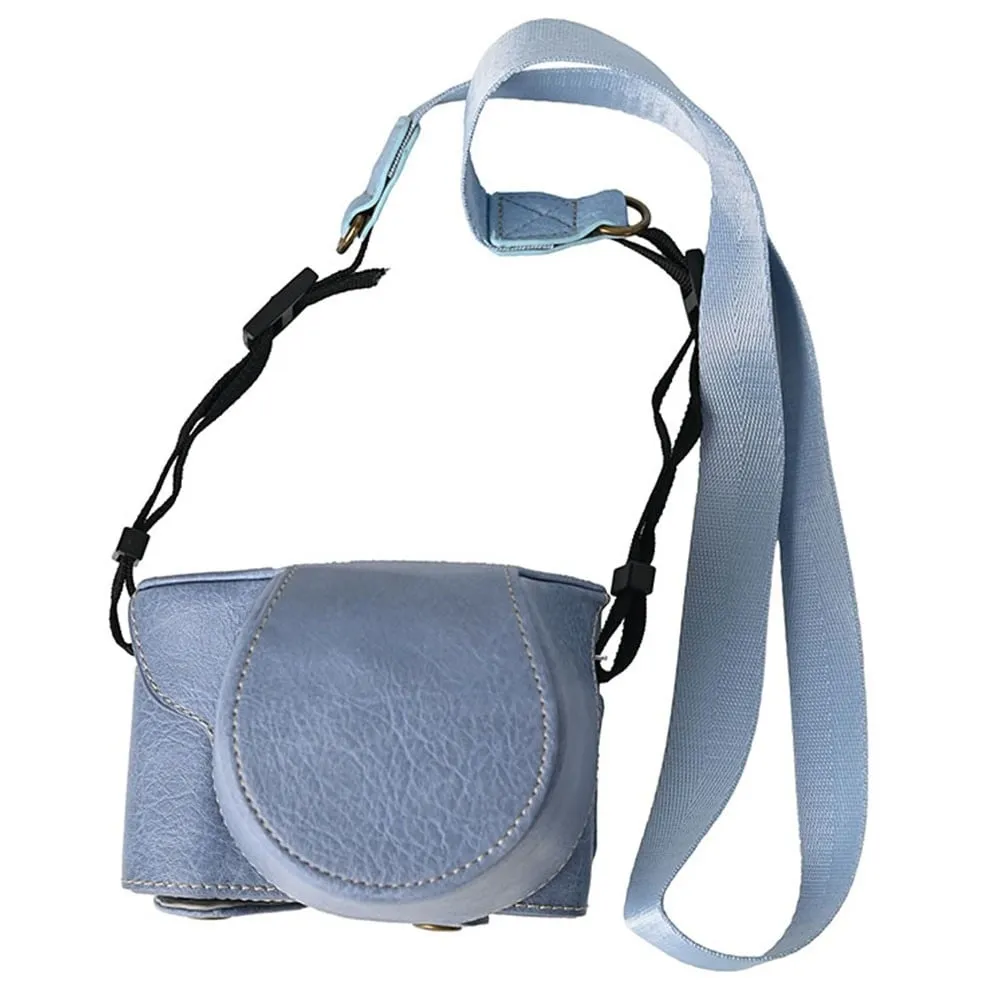Fujifilm X-M5 Protective Cover Litchi Textured Vegan Leather Camera Case with Shoulder Strap - Blue