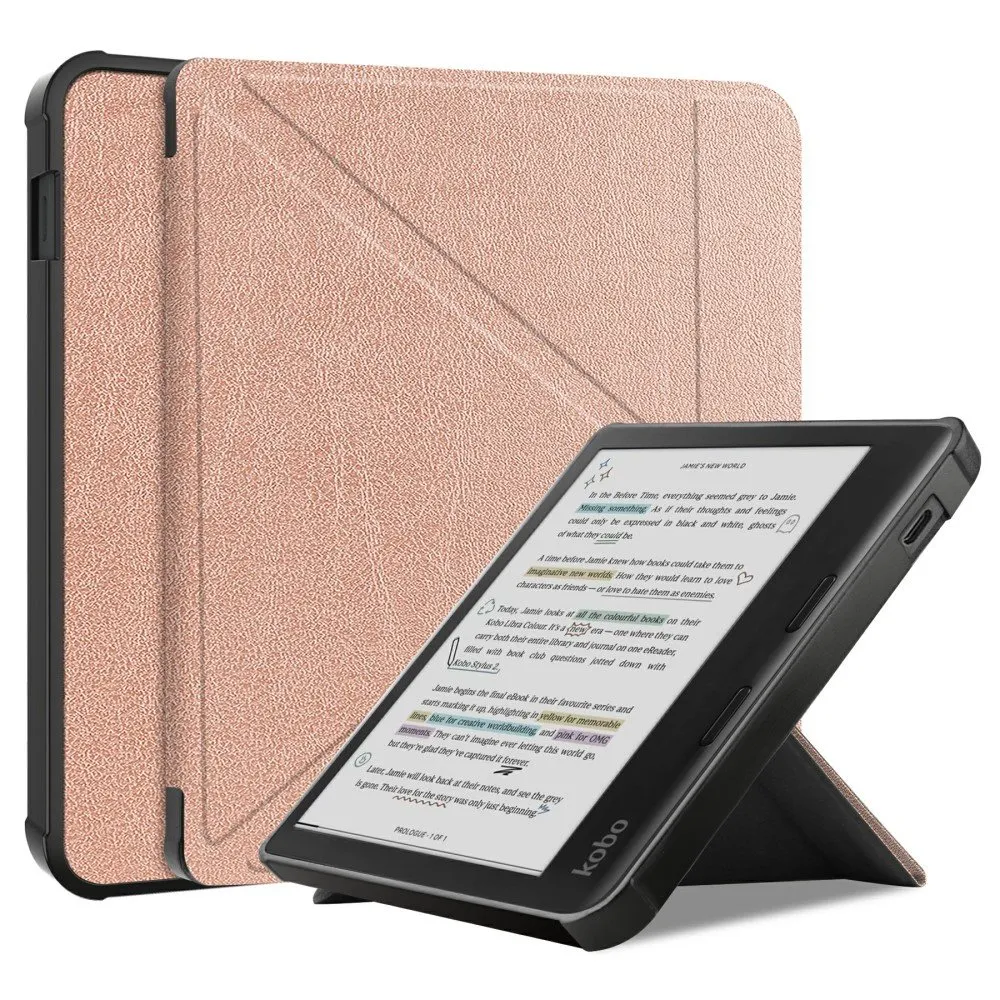 Stativveske for Kobo Libra Colour eReaders PU lærdeksel med automatisk vekking/søvn - Rose Gull