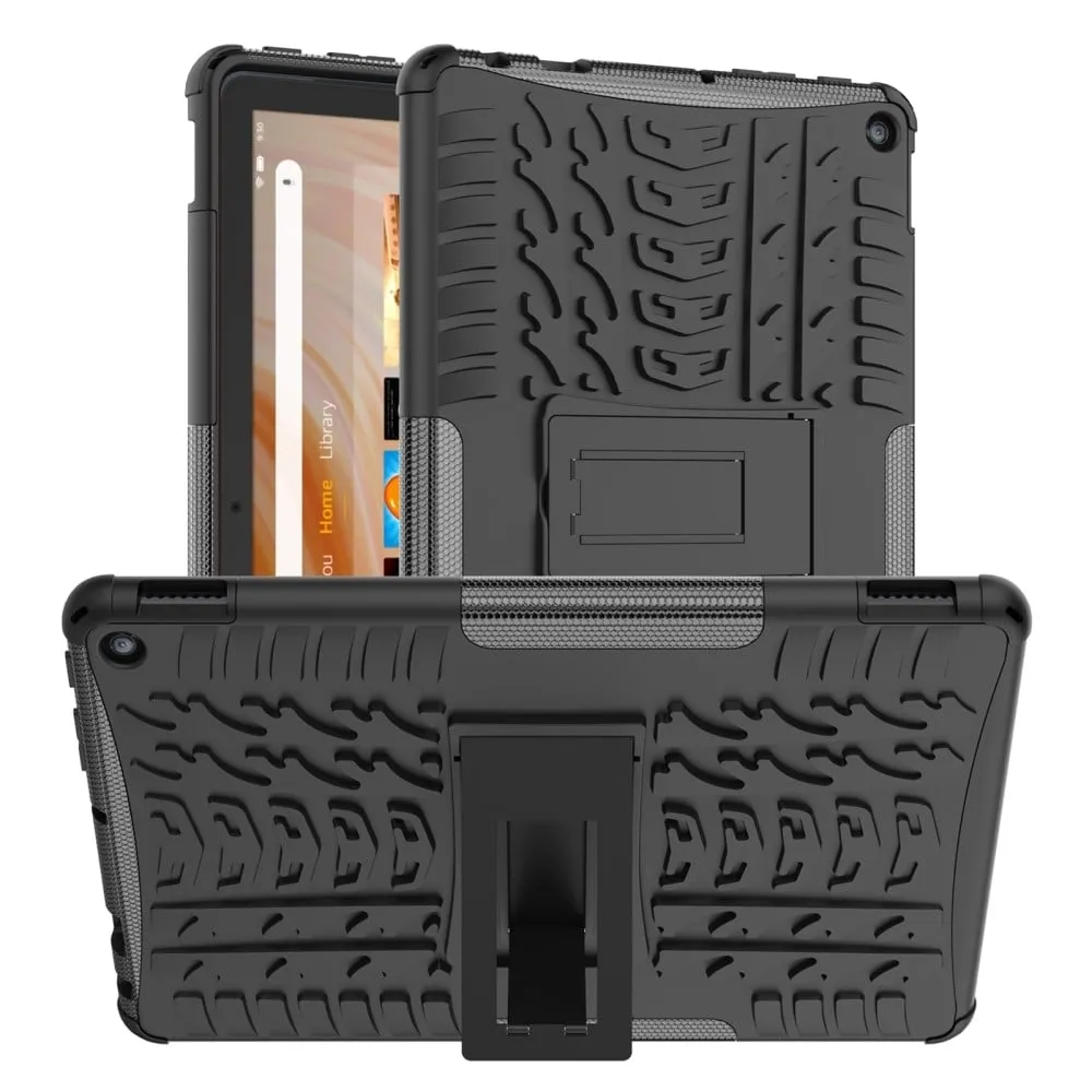 Amazon Fire HD 10 (2023) nettbrettdeksel med dekkmønster Støtbestandig og fleksibelt støtdempende deksel - Svart