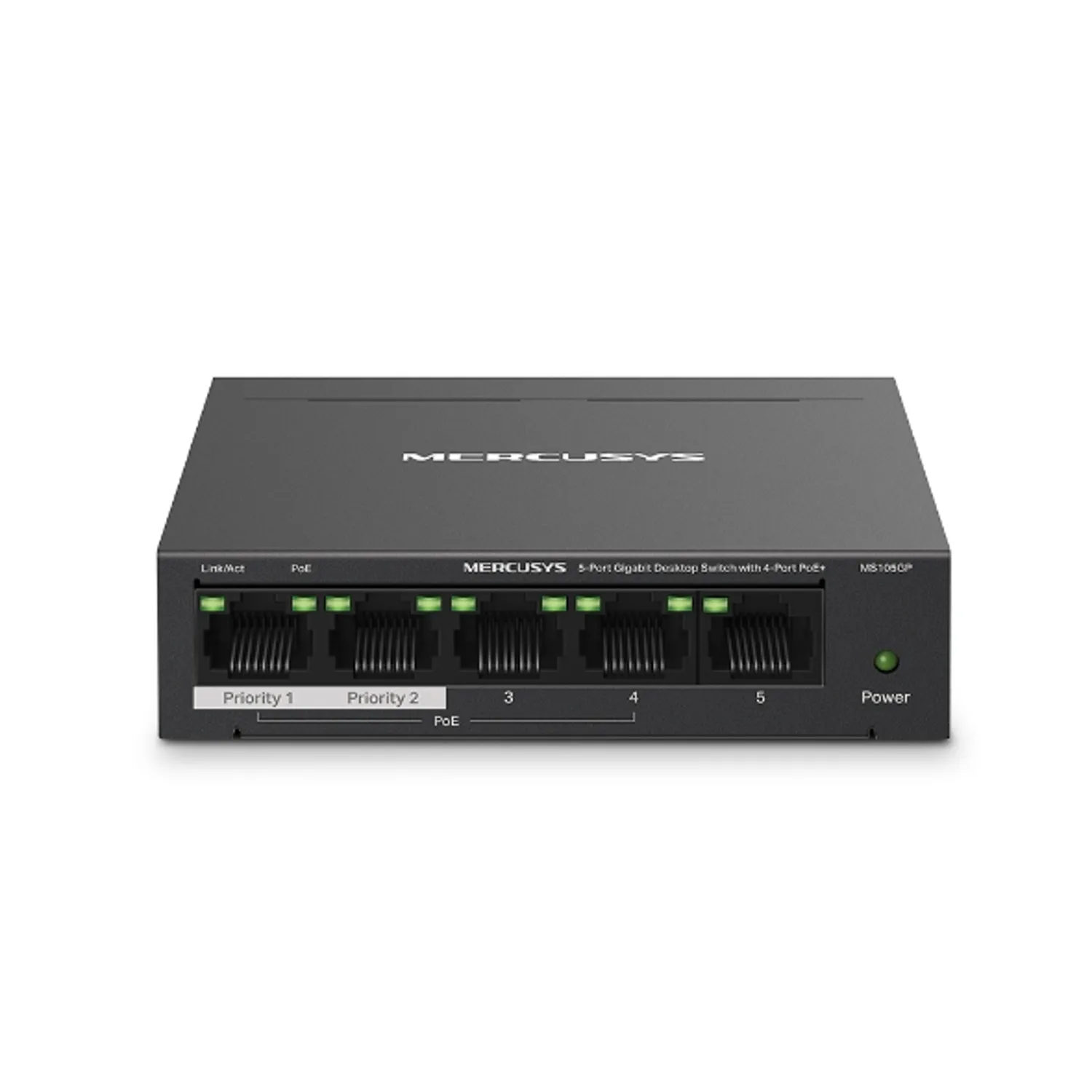Mercusys MS105GP V1 - Switch - 5 x 10/100/1000 (4 PoE+) - stasjonær, veggmonterbar - PoE+ (65 W)