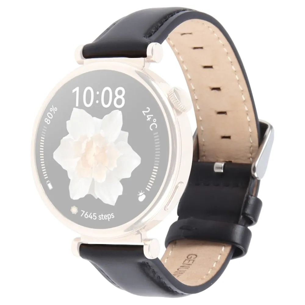 18mm Strap Garmin Venu 3S / Forerunner 265S / Forerunner 255S / Venu 2S / Vivomove 3S Top Layer Cowhide Leather Watch Band - Svart