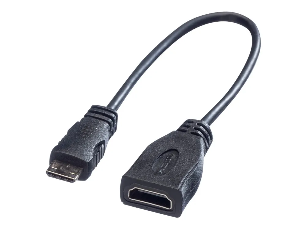 Roline - HDMI-kabel med Ethernet - 19 pin mini HDMI Type C hann til HDMI hunn - 15 cm - skjermet - svart