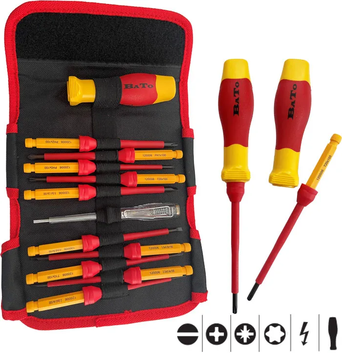 BATO Bitsskrutrekkersett 1000V. Spor/Ph/Pz/Torx 12 deler.