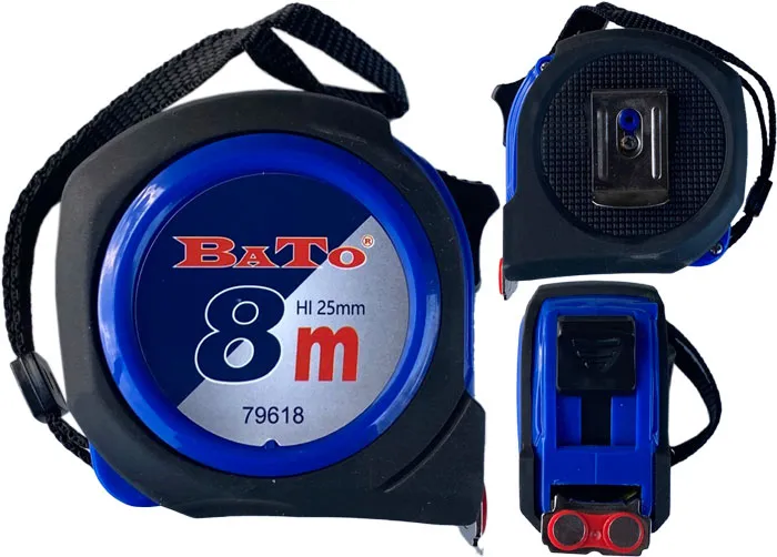 BATO Målebånd 8m med magnet og belteklips. Kl. 2