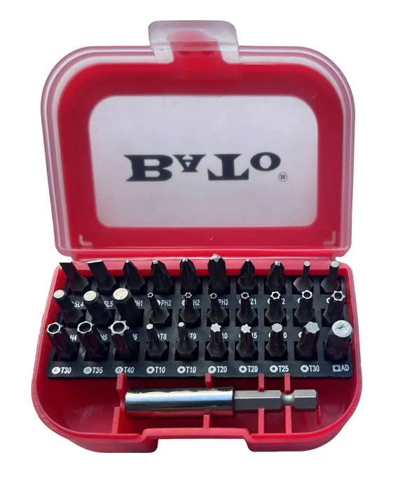 BATO 1/4" Bitssett rød torx tamper. 31 deler. Med 60 mm. bitsholder.
