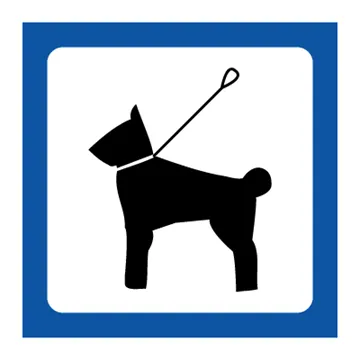 SKILT - Hund i bånd, Plast, 100x100mm