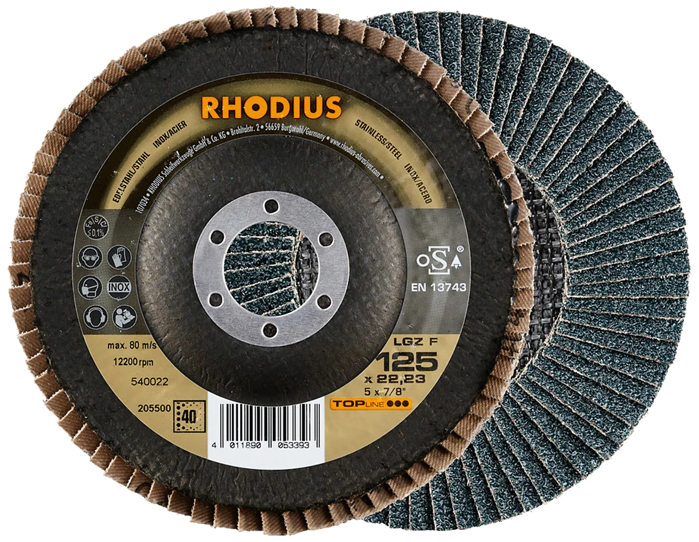 Rhodius Topline LGZ F lamellslipeskive 125mm K40