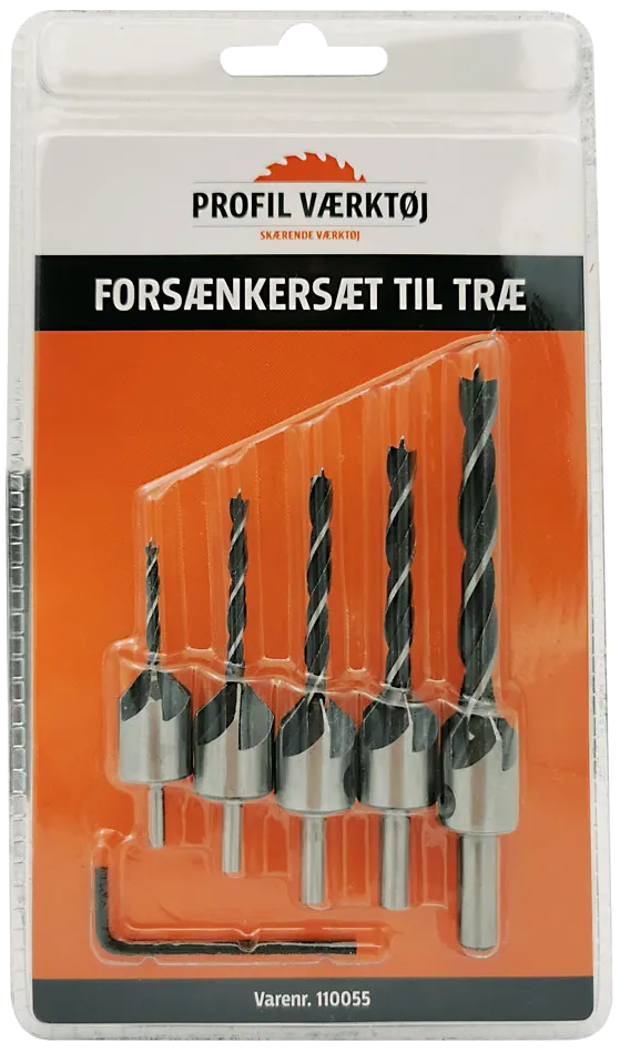 Forstnersett for tre 3-8 mm, 5 stk