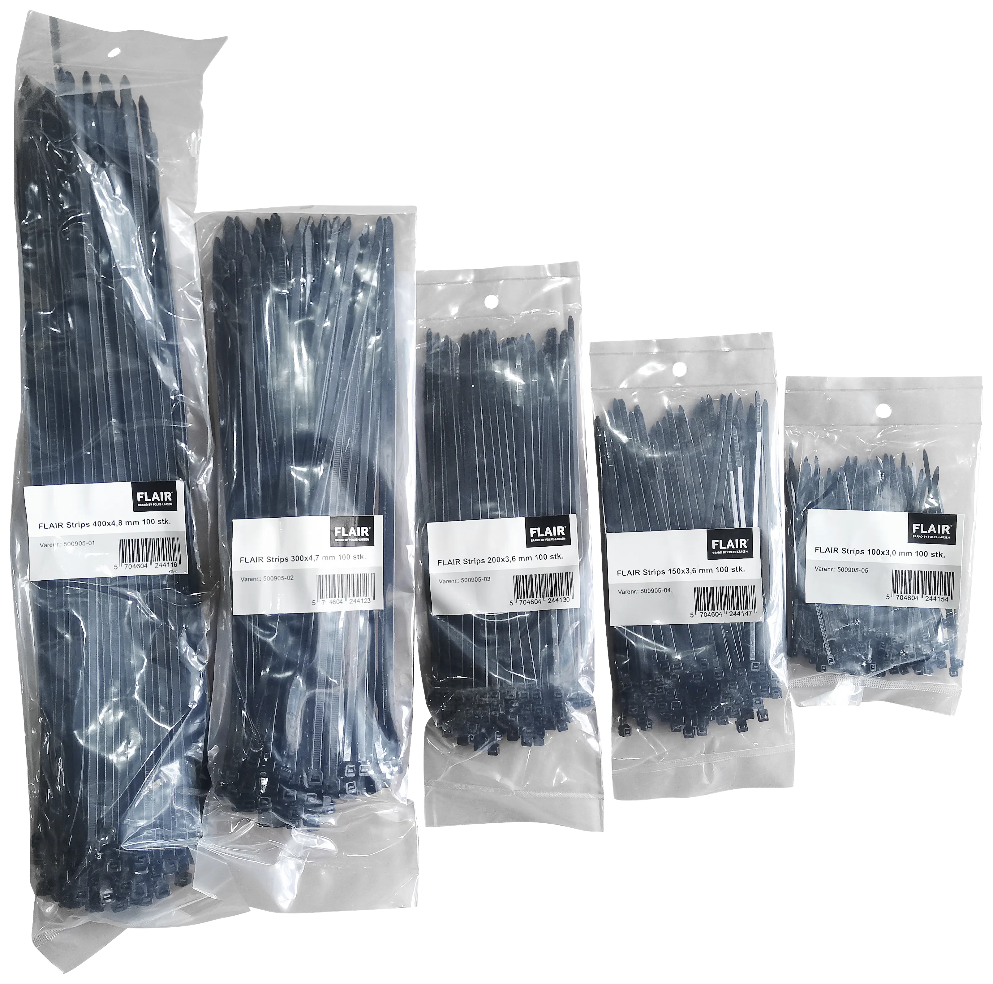 Flair kabelstrips, refill til veggdisplay, 5×100stk