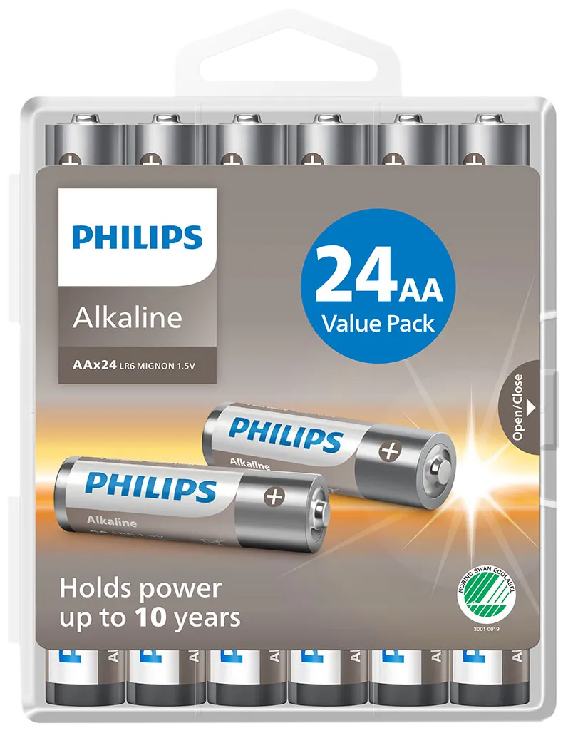 Philips alkaline batteri AA/LR6 1,5V, 24 stk