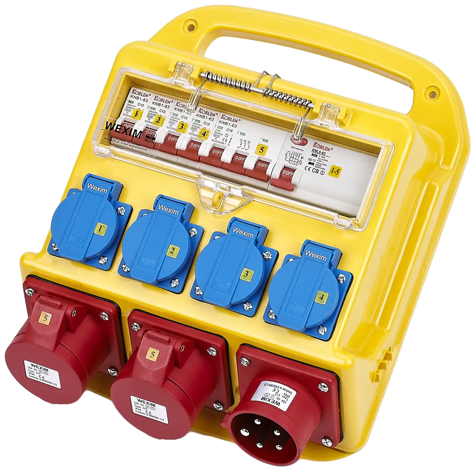 Byggestrømtavle 16A, 2×400V CEE + 4×230V Schuko