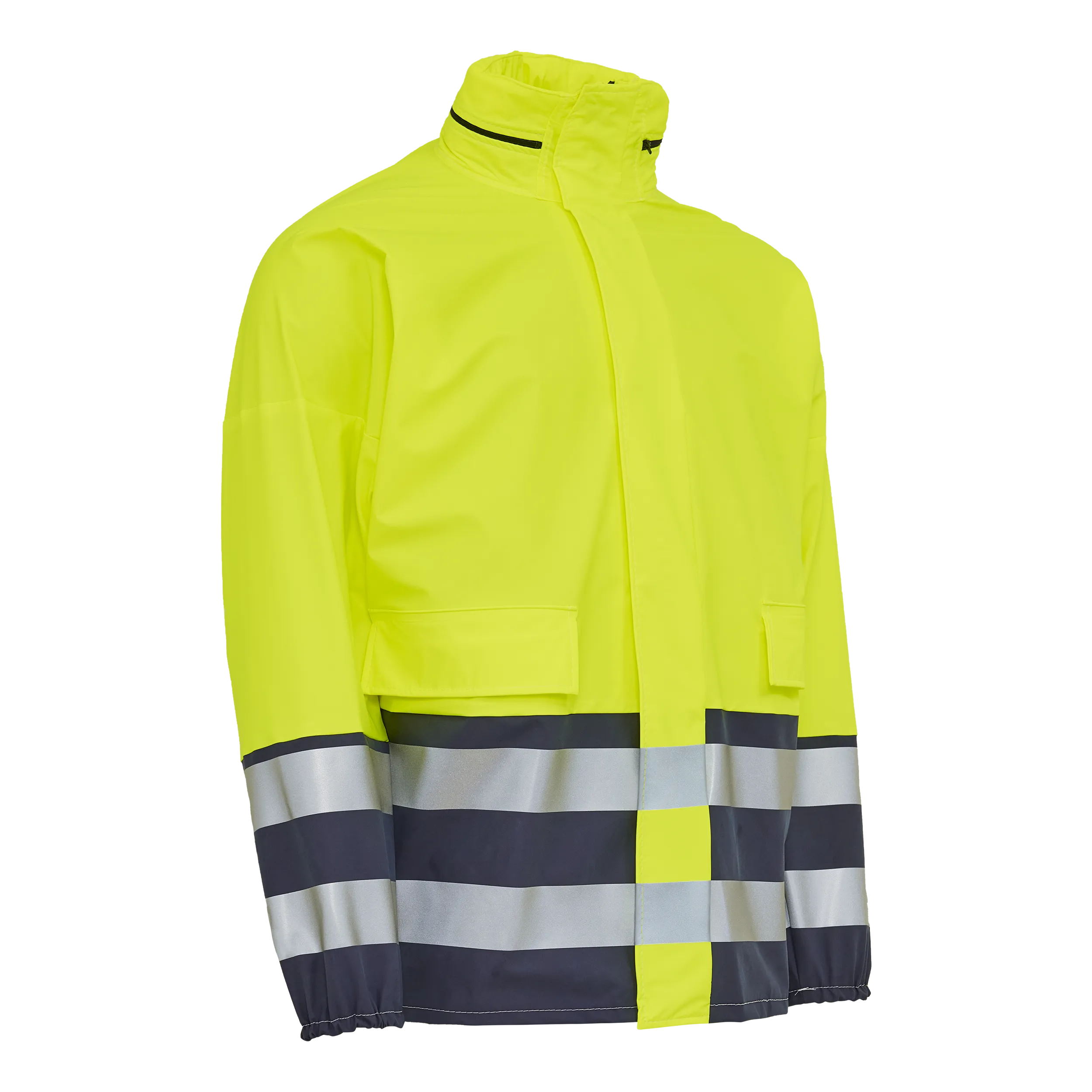 PU synlig regnjakke - Fl. Gul/Marine - 2XL