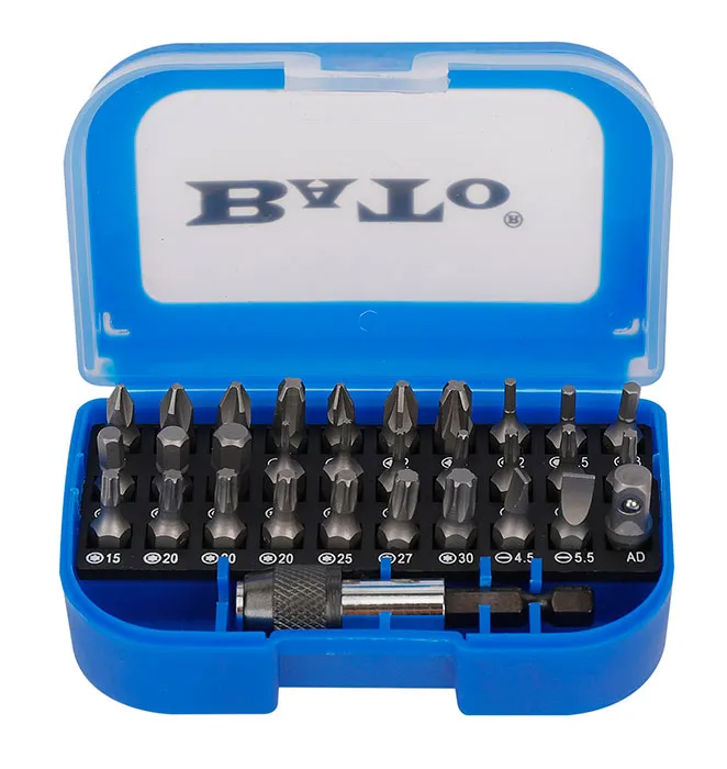 BATO 1/4" Bitsett Blå. 31 deler. Med 60 mm QuickLock bitsholder.