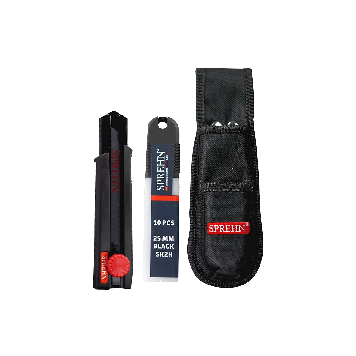 SPREHN kniv 25mm m/skruelås inkl knivblade og skede