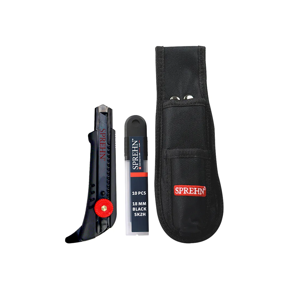SPREHN kniv 18mm m/skruelås tæppehage, knivblade og skede