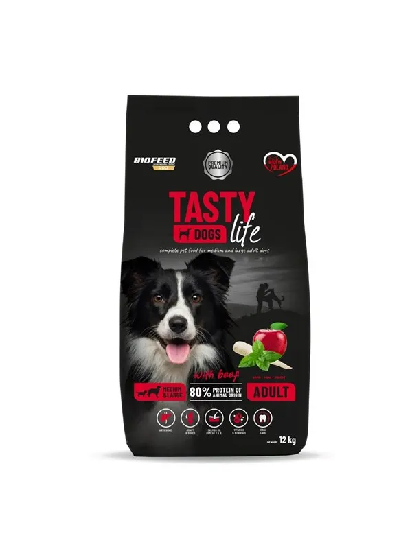 Biofeed TASTY DOGS LIFE ADULT M&L WITH BEEF 12KG
