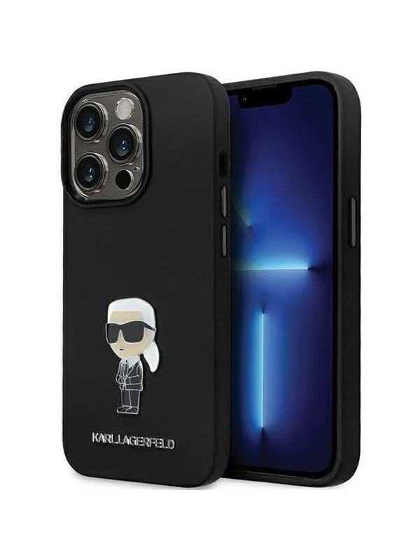 Karl Lagerfeld KLHCP13LSMHKNPK case for iPhone 13 Pro / 13 - black Silicone Ikonik Metal Pin
