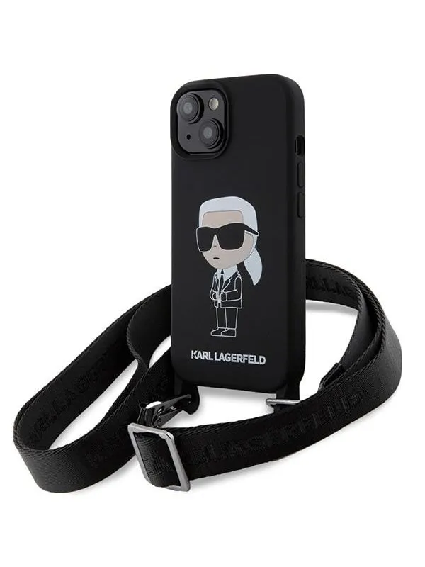 Karl Lagerfeld KLHCP15SSCBSKNK iPhone 15 6.1" hardcase black/black Crossbody Silicone Ikonik