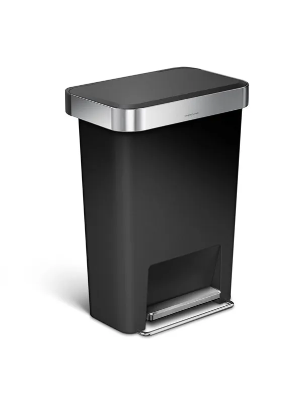 Simplehuman Rectangular Pedal Bin with Liner Pocket - 45 L - Black