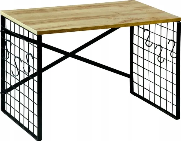 Kesper kjøkkenhylle i metall med kroker og eikeinnredning, 52 x 32,5 cm