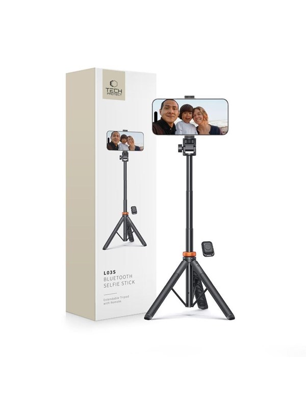 Tech-Protect L03S Bluetooth Selfie Stick with Remote Control Tripod up to 148cm and 180 Head - Black