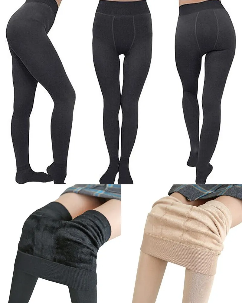 Fôrede Vinter Leggings med Sokker - Dame - Holder deg varm - Black