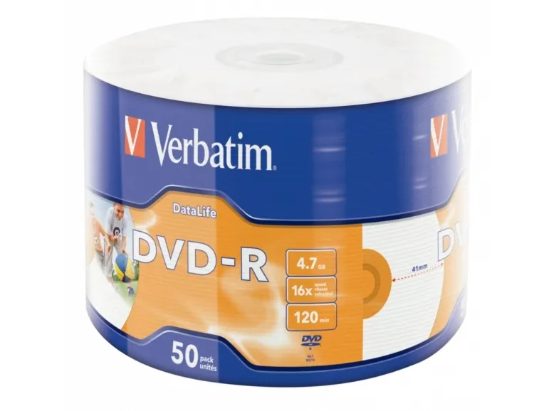 Verbatim 43793, DVD-R, 120 mm, Utskriftsbar, Spindle, 50 stykker, 4,7 GB