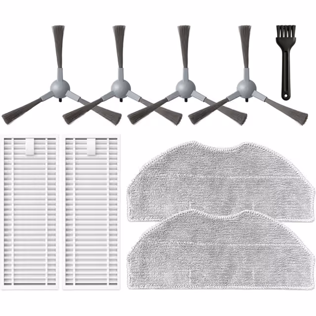 Robotstøvsuger reservedelssett - 4 sidebørster, 2 HEPA-filtre, 2 moppkluter, kompatibel med ROPVACNIC S1, Tipdiy G90, betboyles V75S, VIPSUN Z1, PrettyCare C2
