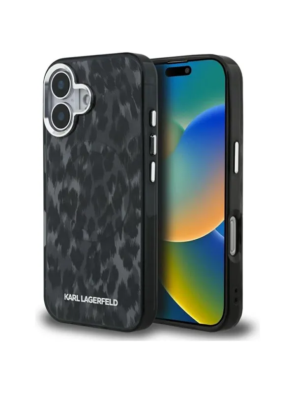Karl Lagerfeld IML Leopard Pattern MagSafe Case for iPhone 16 - Black