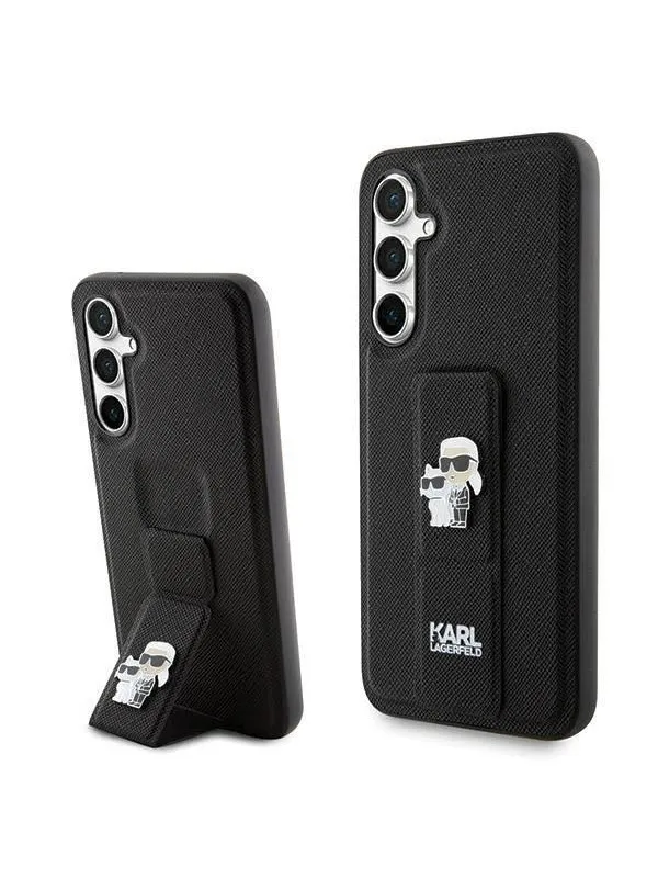 Karl Lagerfeld Gripstand Saffiano Karl&Choupette Pins case for Samsung Galaxy S23 FE - black