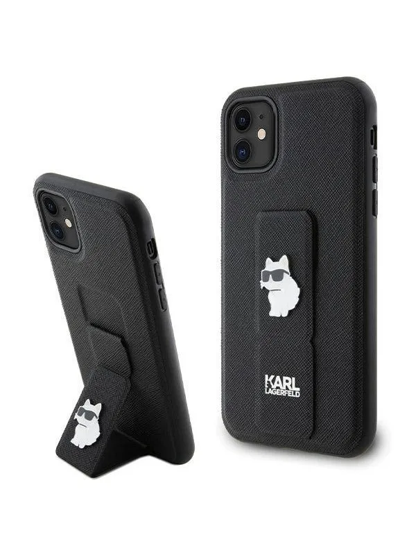 Karl Lagerfeld Gripstand Saffiano Choupette Pins Case for iPhone 11 / Xr - Black