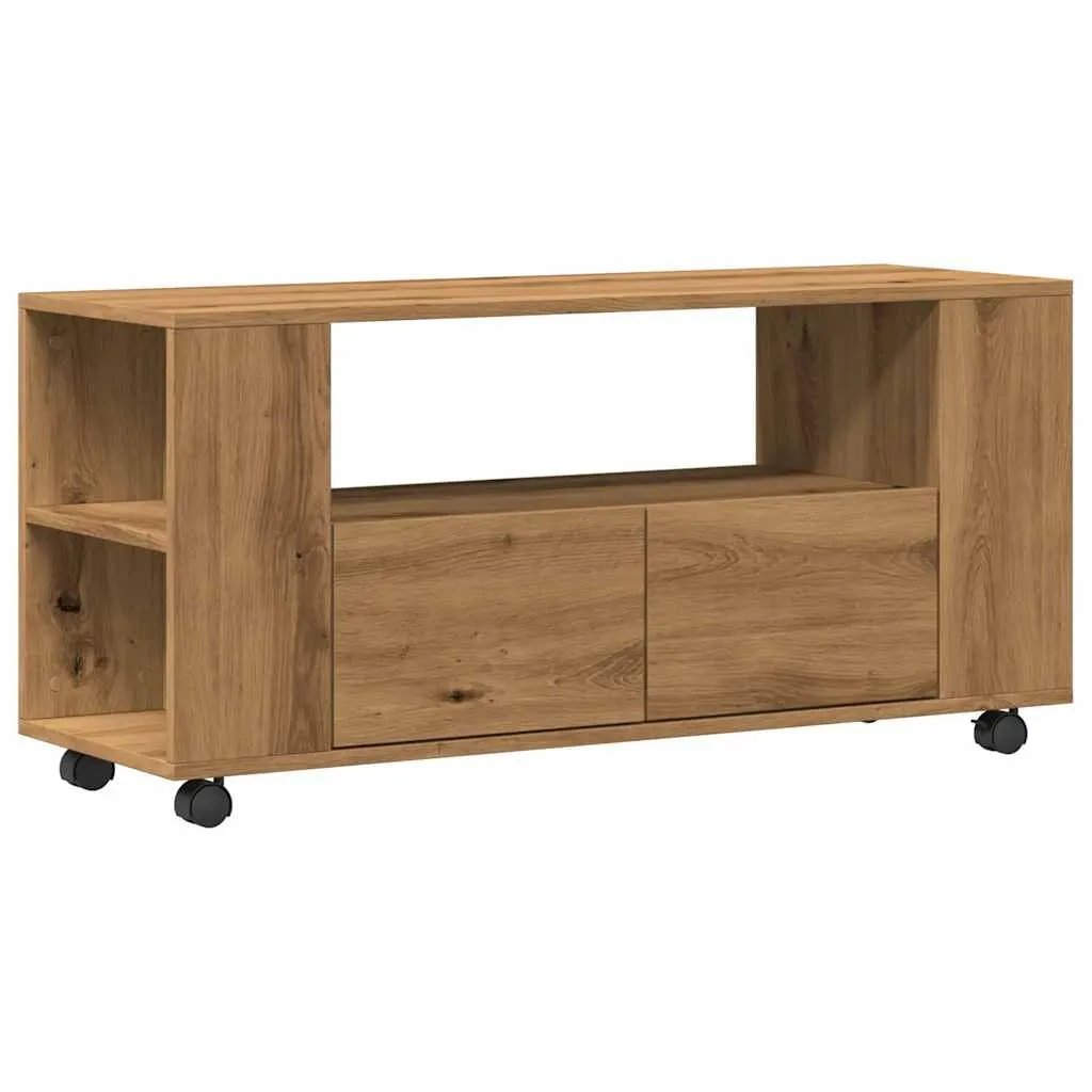 vidaXL TV-benk med hjul artisan eik 102x34,5x43 cm konstruert tre