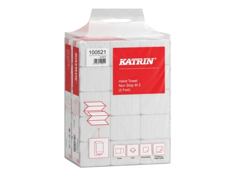 Håndklær Katrin Non-Stop Z-Fold 2-lags L24xB20,3xD8cm Ny fiber Hvit - (15 pakker x 200 ark/kartong)
