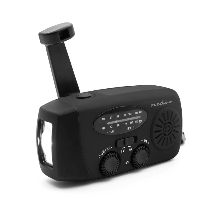 Nedis Nødradio | Bord design | AM / FM | Accu drevet / Hånd sveiv / USB-Strøm | Sort