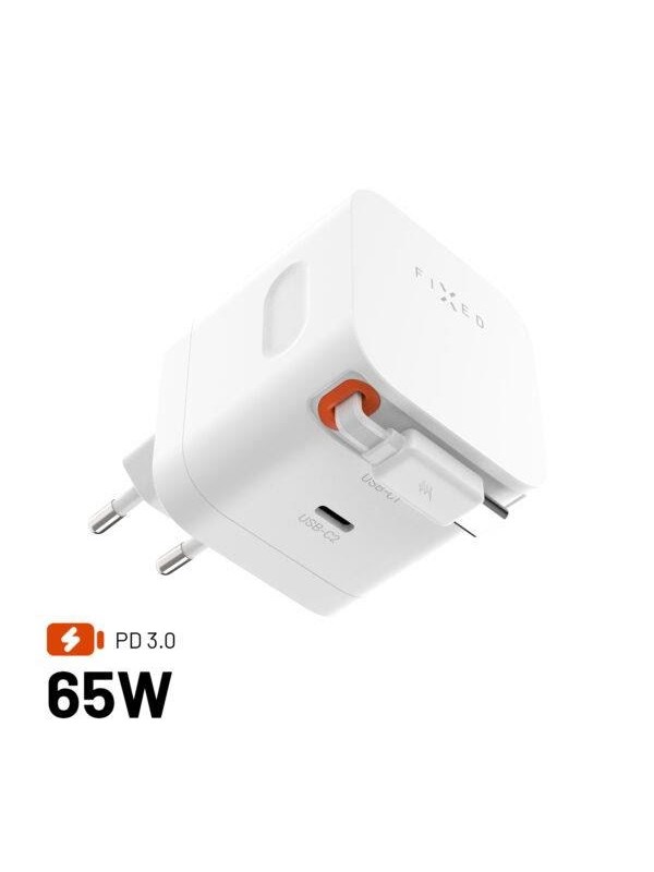FIXED Super Fast Dual USB-C Charger with retractable cable 65W White
