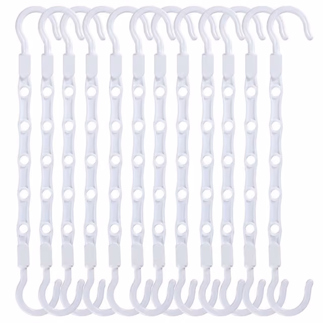 Plassbesparende Roterbare Sammenleggbare Kleshengere - 12 Pakning, Plasthengere med Flere Hull White
