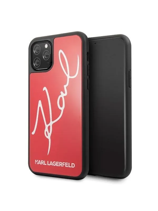 Karl Lagerfeld Signature Glitter Case for iPhone 11 Pro Max - Red