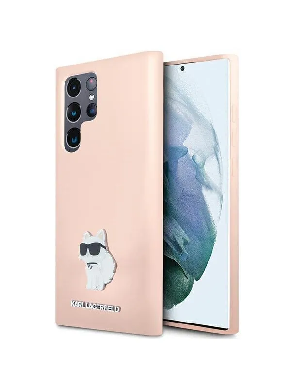 Karl Lagerfeld Silicone Choupette Metal Pin case for Samsung Galaxy S23 Ultra - pink