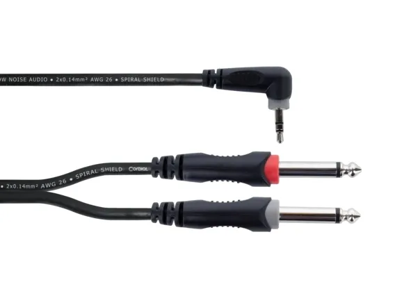 Cordial EY 1 WRPP, 3.5mm, Hankjønn, 2 x 6.35mm, Hunkjønn, 1 m, Svart
