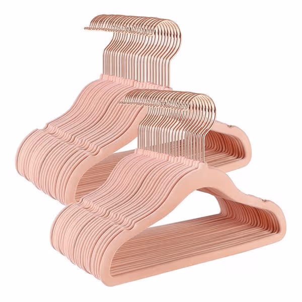 Barnekleshengere med fløyel 50-pk - pastellrosa kleshengere med 360° roterbare kroker