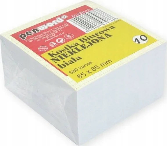 Pulsirhurt skriveblokk ikke-lim 580 ark 85x85x50 mm hvit KBN-10