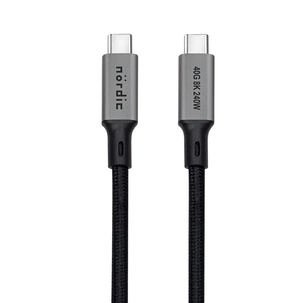 NÖRDIC 25 cm USB4 USB-C til C nylonflettet kabel PD3.1 240W 40G 8K60Hz 4K144Hz grå